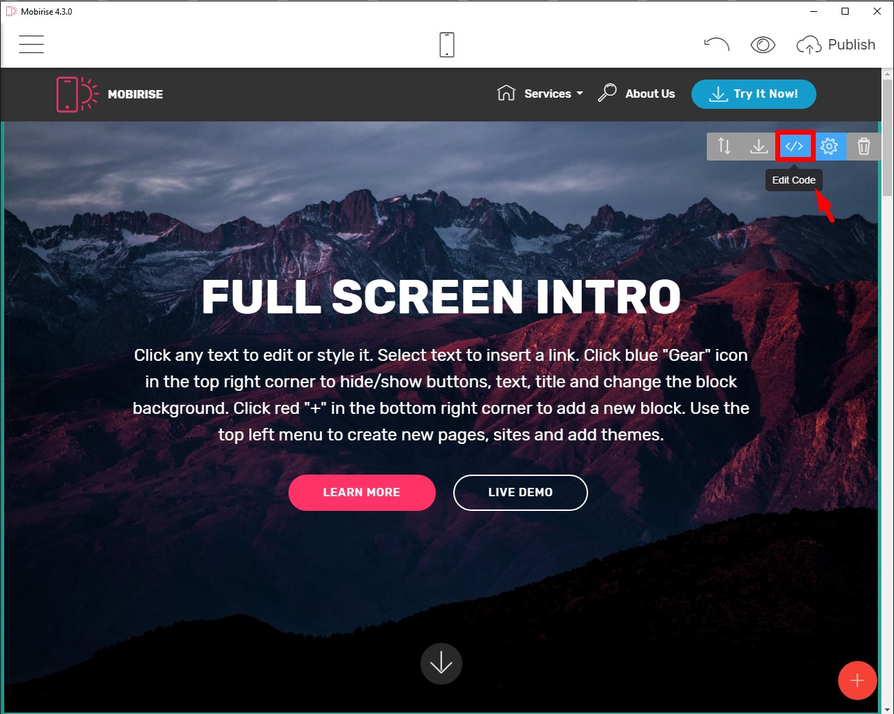Edit code button