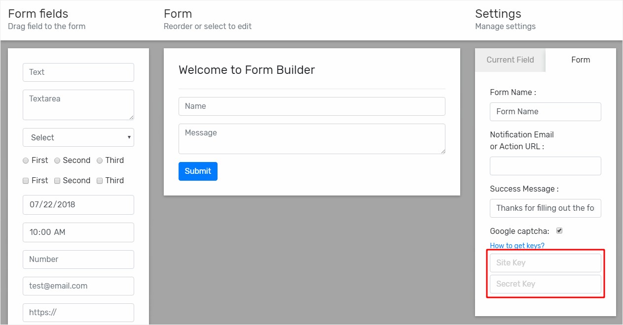 Check your keys settings (click on the Go to Settings button): Uncheck the option Verify the origin of reCAPTCHA solutions.